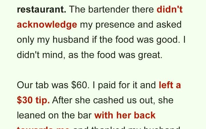 I Left the Bartender a 50% Tip, More than Generous — But She Thanked Only My Husband