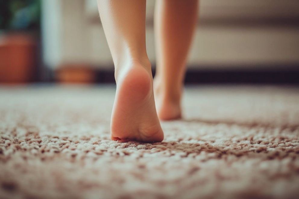 A girl walking barefoot on a carpet | Source: Midjourney